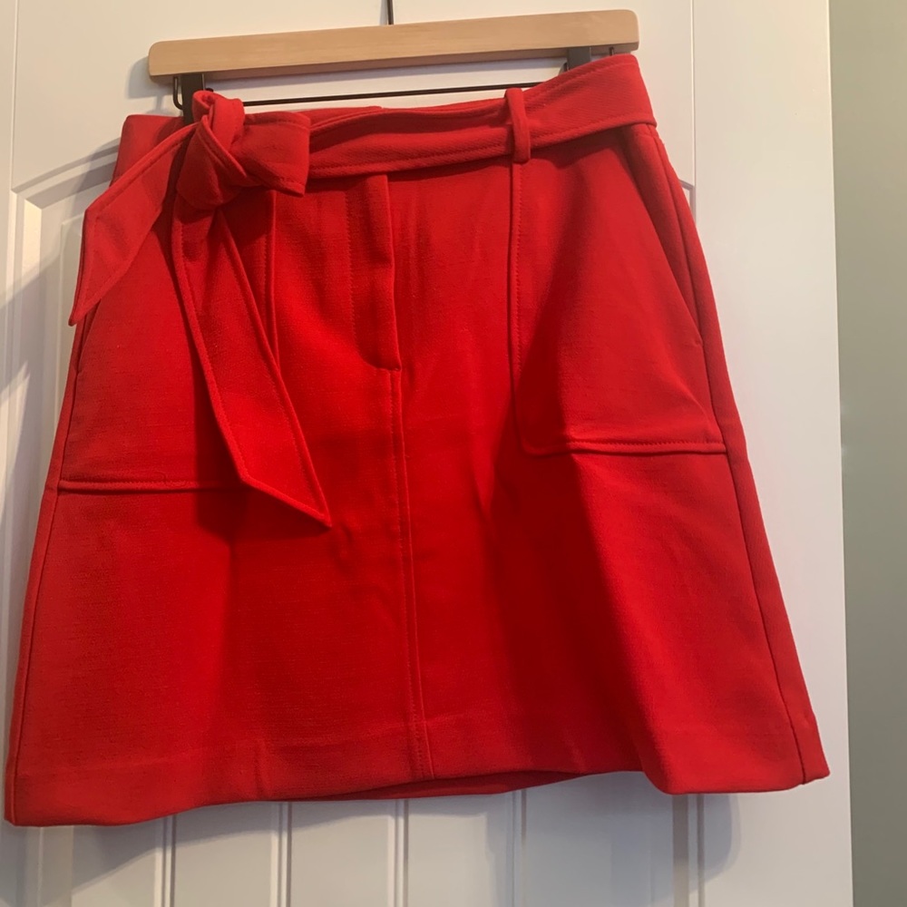 LOFT Red Tie Waist Pocketed Skirt